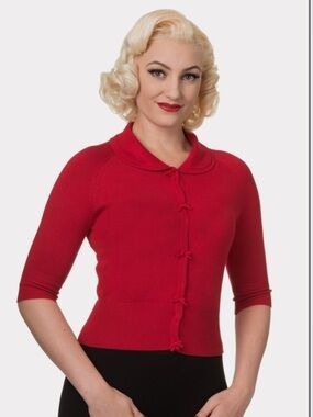 Red Retro Rockabilly Vintage 50s Peter Pan Collar Cardigan BANNED Apparel
